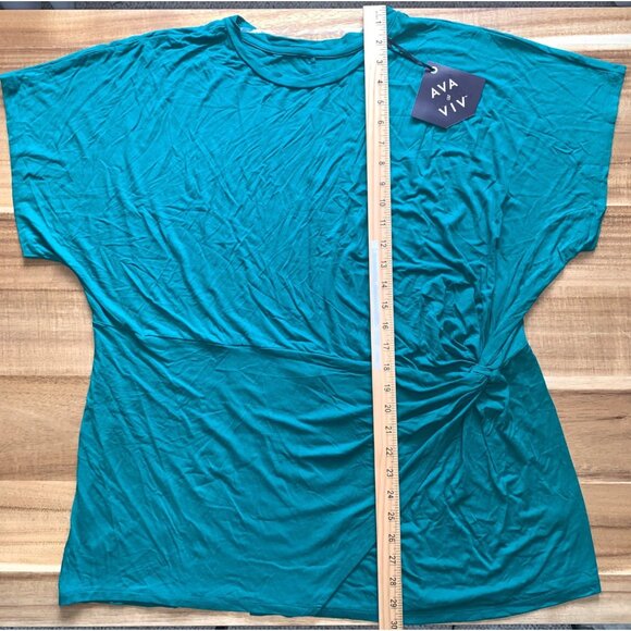 Ava & Viv Womens Plus Size Relaxed Stretch Twist-Front Green Blouse Top - Picture 8 of 10
